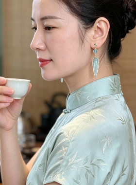 青蓝琉璃水晶14K注金耳环耳夹