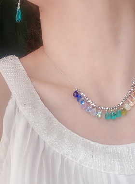 夏季进口多彩手工琉璃925银项链