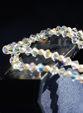 爆闪施家幻彩水晶925银链手链