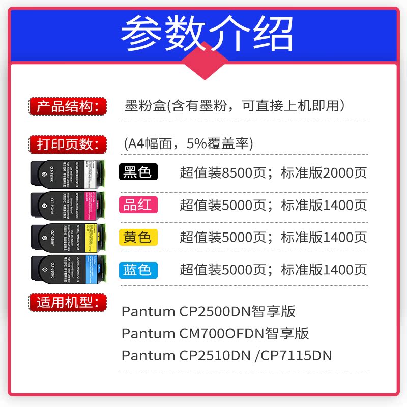 适用奔图CTL-350H粉盒CP2500DN 2510DN彩色激光打印机墨粉CM7000P-图0