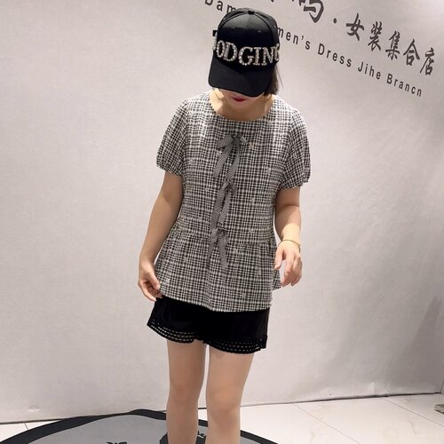 3775女权贵族初夏新品刺绣花图案蝴蝶结设计可爱减龄衫加大码女装 - 图2