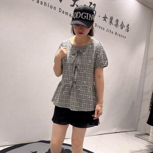 3775女权贵族初夏新品刺绣花图案蝴蝶结设计可爱减龄衫加大码女装 - 图3