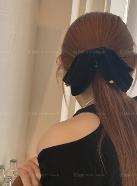 日韩紫色高级感丝绒蝴蝶结发抓后脑勺发卡甜美抓夹优雅鲨鱼夹顶夹