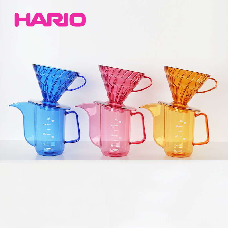 HARIO日本进口耐热树脂滤杯 滴滤式V60彩色手冲咖啡壶套装V02 - 图1