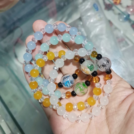 新款流行时尚简洁公主水晶内画串珠手链女2元店夜市货源手工绘制