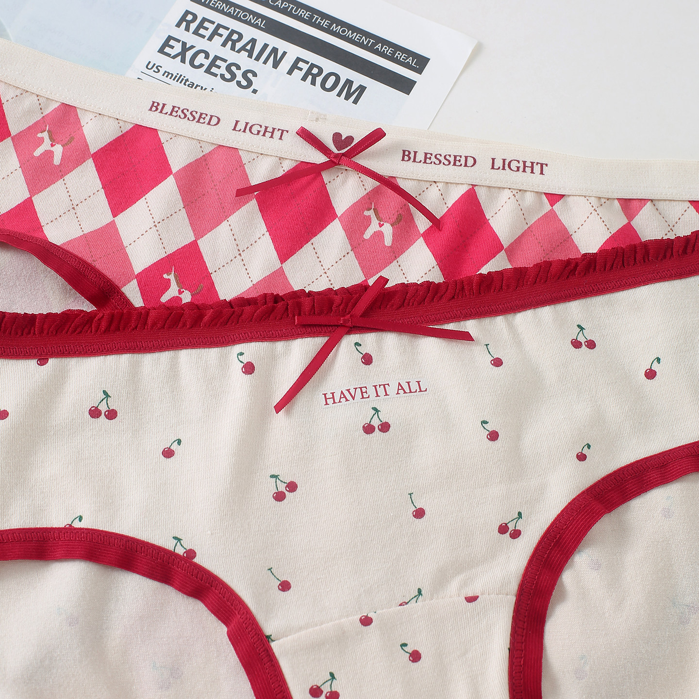【5条99】甜心少女本命年红色樱桃菱格加长裆包臀A类好运女士内裤,淘宝优惠券,粉丝福利购,淘宝优惠卷