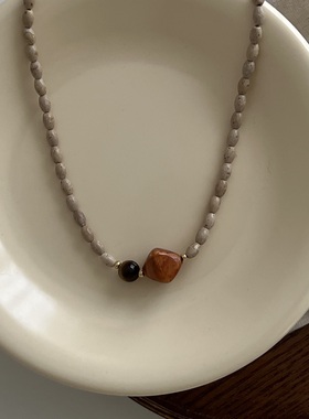 天然虎眼石玉石复古棕色系项链