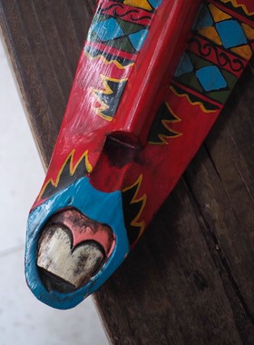 双子商店 孤品中古非洲制手工木雕彩绘人像面具装饰挂件 摆件