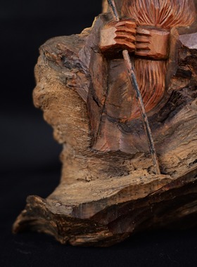 双子商店 孤品中古日本制手工老木雕寿老人装饰木雕摆件