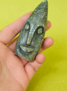 双子商店 孤品中古日本制职人手工雕刻天然石抽象人像装饰摆件