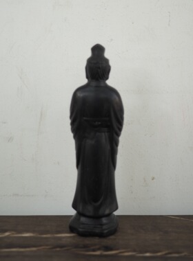 双子商店 孤品中古日本制昭和时期职人手工雕刻那智黑石菩萨摆件