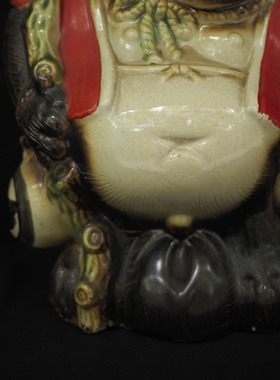 双子商店 孤品中古日本制红衣福狸招财开运招福陶瓷装饰摆件