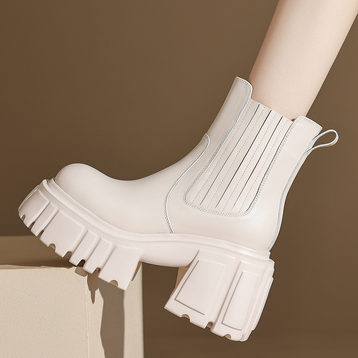 骑士靴全真皮短靴松糕跟机车单靴四季厚底女鞋粗高跟短筒靴子增高,淘宝优惠券,粉丝福利购,淘宝优惠卷