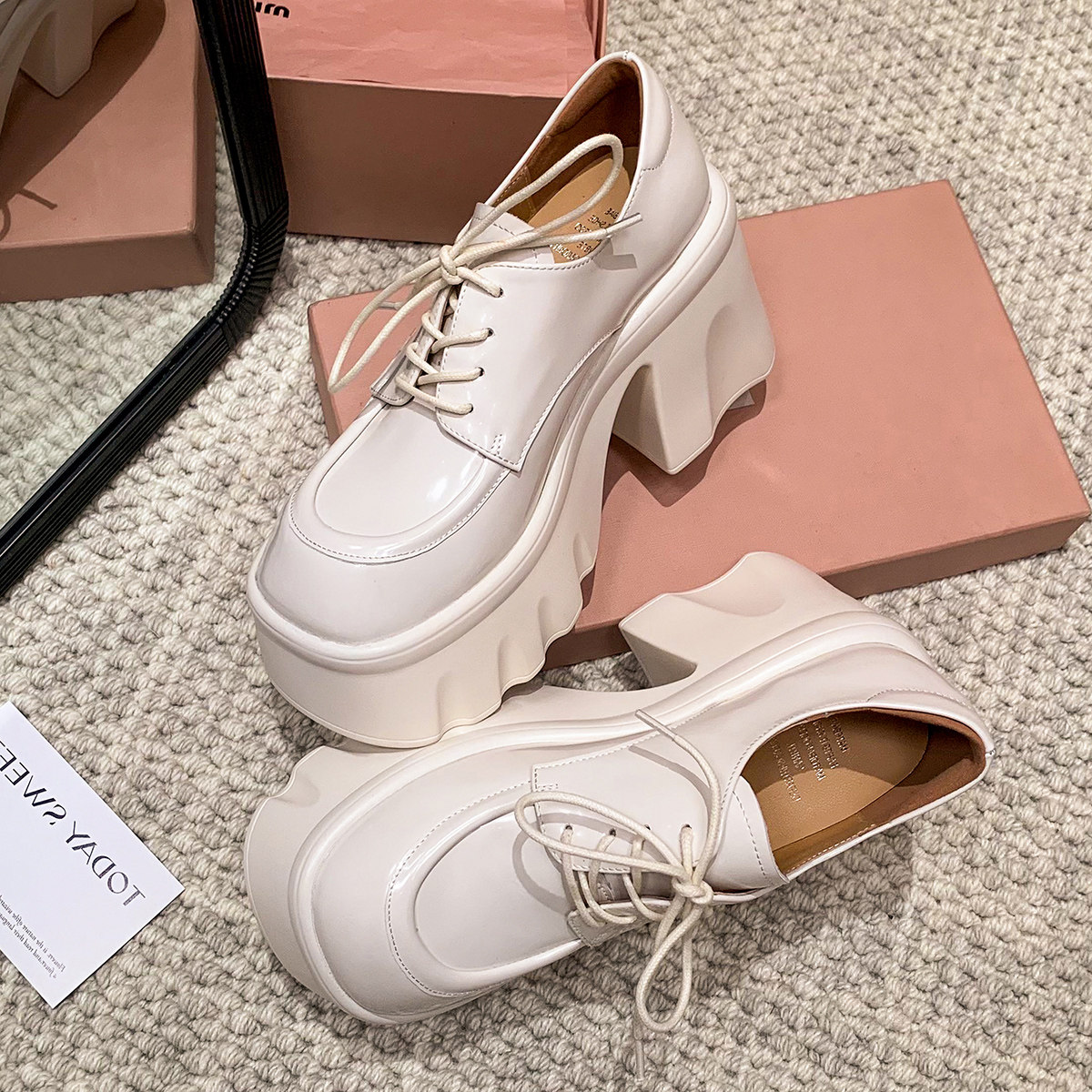 厚底增高女鞋粗高跟绑带休闲鞋全真皮四季单鞋松糕跟乐福鞋学院风,淘宝优惠券,粉丝福利购,淘宝优惠卷