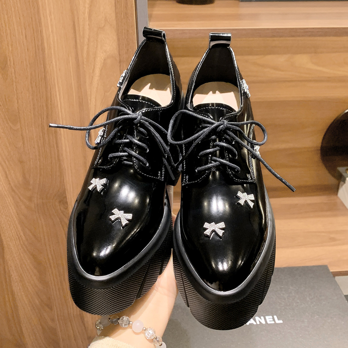 厚底增高女鞋真皮单鞋绑带英伦休闲鞋松糕跟尖头四季鞋粗跟乐福鞋,淘宝优惠券,粉丝福利购,淘宝优惠卷