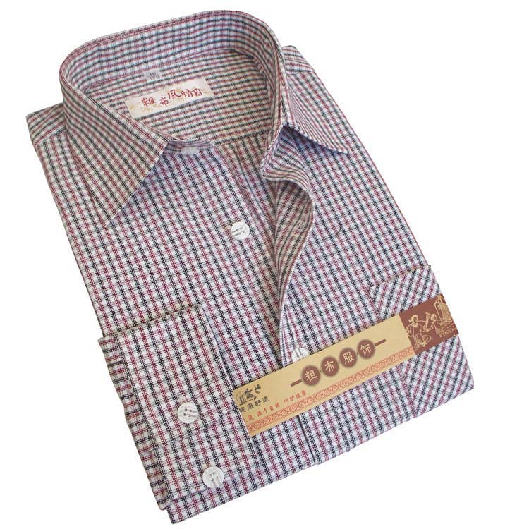新款纯棉老粗布男士长袖衬衫格子上衣男款中年休闲百搭衬衣 - 图3