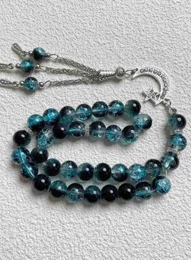 泰斯比哈33颗10厘玻璃冰裂泰斯比罕念珠沙特手链手串太思比哈