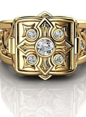 储物空间可放东西欧美时尚新款霸气雕花爆款微镶钻翻盖戒指指环