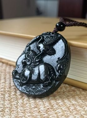 男女墨玉龟驮鹤吊坠挂件饰品玉佩