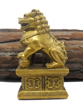 宫门狮摆件双狮纯铜家居门厅装饰
