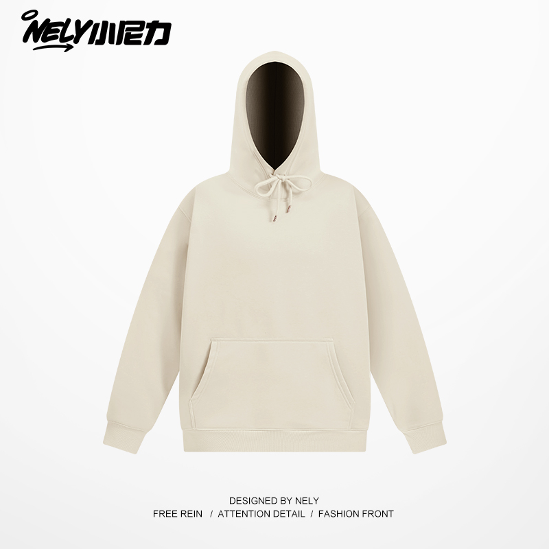 NELY小尼力连帽卫衣男女2025新款秋冬美式街头情侣重磅纯色上衣服 - 图1