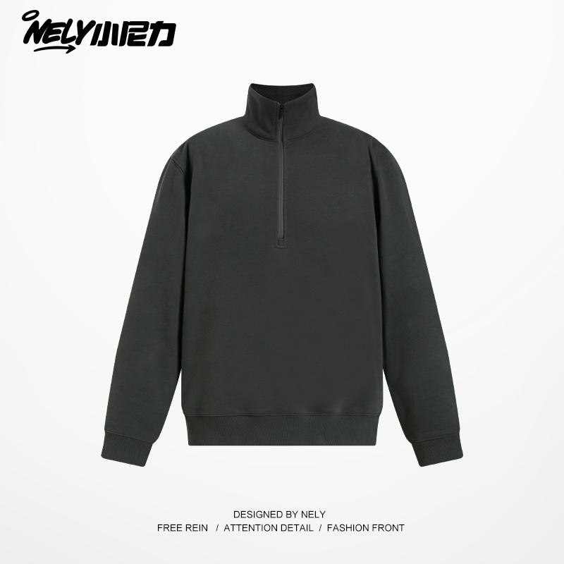 NELY小尼力重磅410g斯密绒半拉链卫衣男女潮牌宽松百搭套头上衣服 - 图2