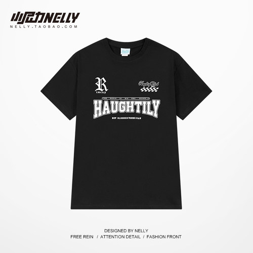 美式复古街头嘻哈重磅纯棉短袖t恤男女夏季潮牌oversize情侣上衣 - 图0