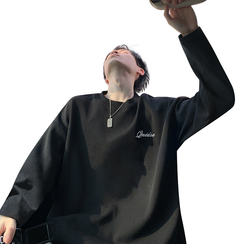 美式高街长袖T恤男秋季潮牌字母印花情侣卫衣复古圆领内搭打底衫,淘宝优惠券,粉丝福利购,淘宝优惠卷