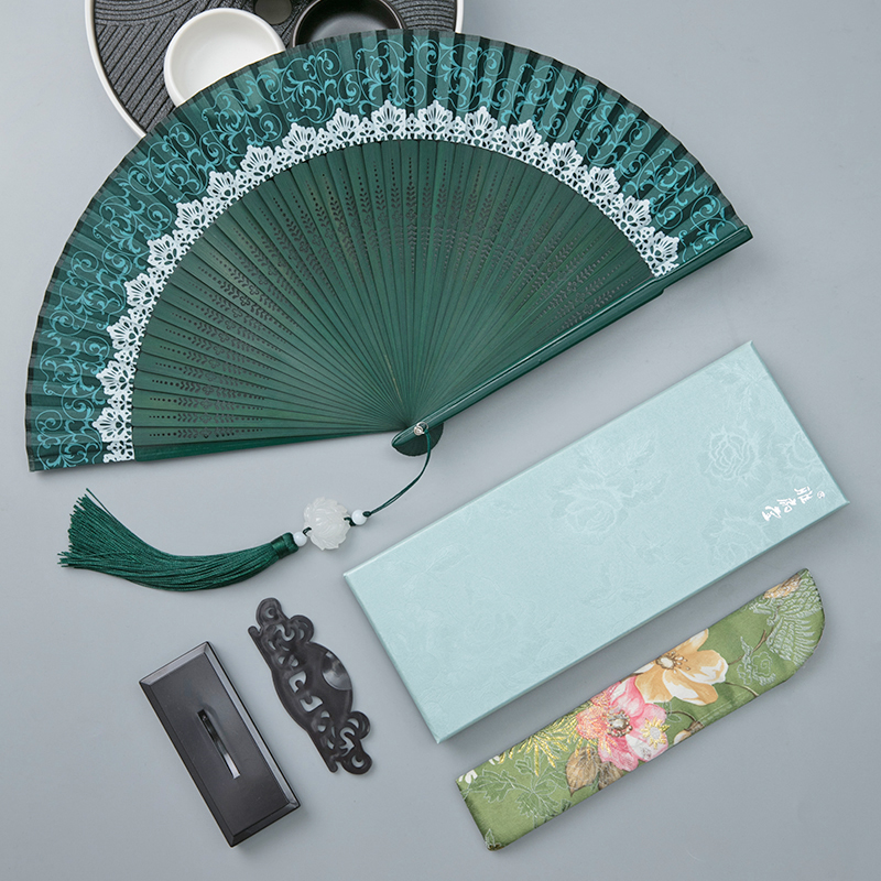 中式旗袍小折扇女士夏季随身中国风汉服扇子古风舞蹈扇蕾丝折叠扇 - 图0