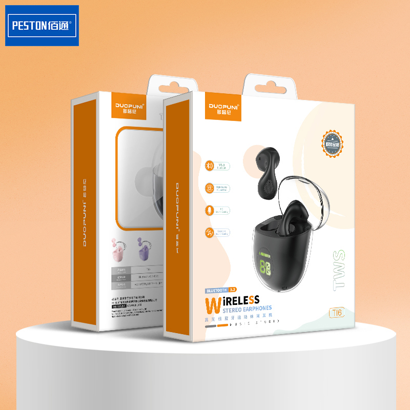 佰通T16Pro环绕声便携耳挂式强续航指纹触控数码手机蓝牙耳机批发 - 图1