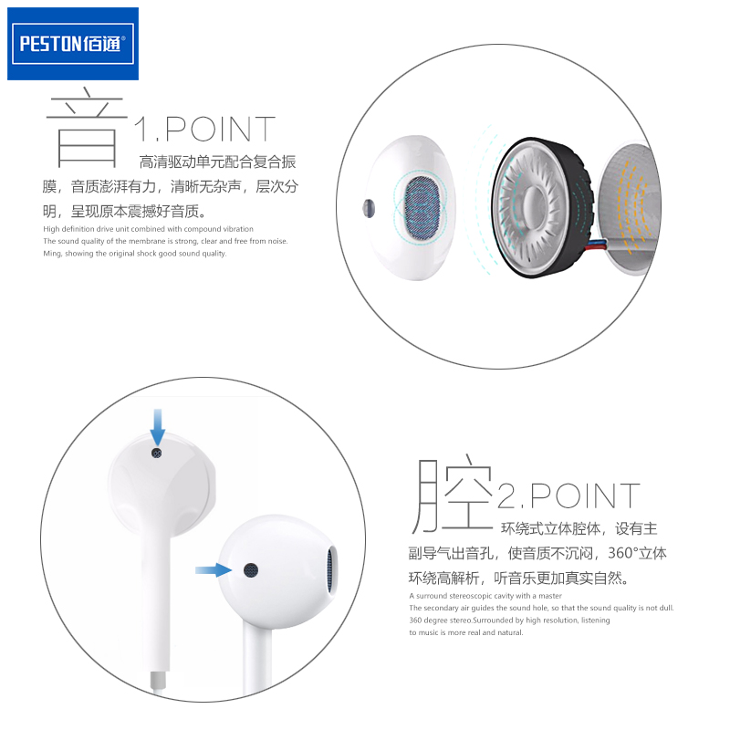 佰通立体声手机入耳塞通用线控运动音乐电脑音乐K歌直播耳机批发-图0