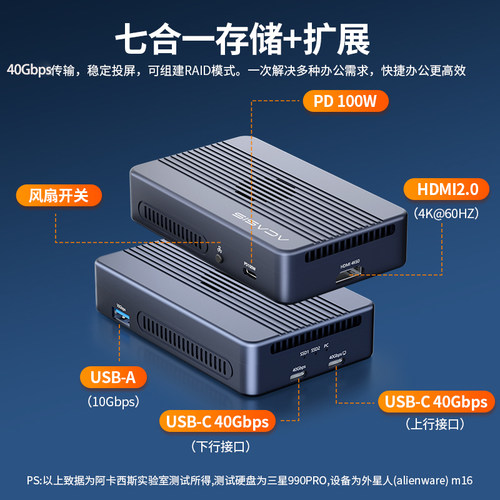 阿卡西斯双盘位硬盘盒扩展坞兼容雷电4/3m2固态7440移动外接盒 - 图0