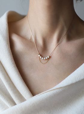 GGW 新中式马蹄螺节节高钛钢项链 竹节金珠微笑锁骨链秀气短链