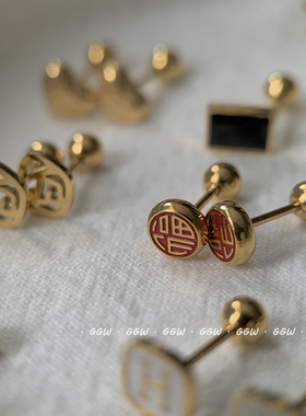 钛钢316L保色拧扣耳钉免摘耳环