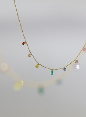 GGW 幻彩多巴胺少女心彩虹锆钛钢项链轻奢水滴锆石锁骨链清新颈链