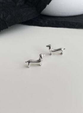 GGW 可爱腊肠犬耳钉S925银针简约百搭小狗造型动物韩系风百搭耳饰