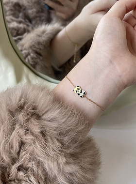 GGW 拉丝滴油熊猫钛钢手链可爱卡通秀气Panda彩绘手饰个性饰品