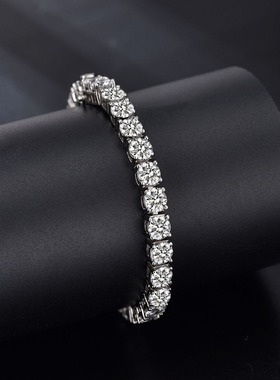 S925银莫桑钻嘻哈网球手链高端