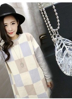 镂空立体夸张锆石树叶装饰项链