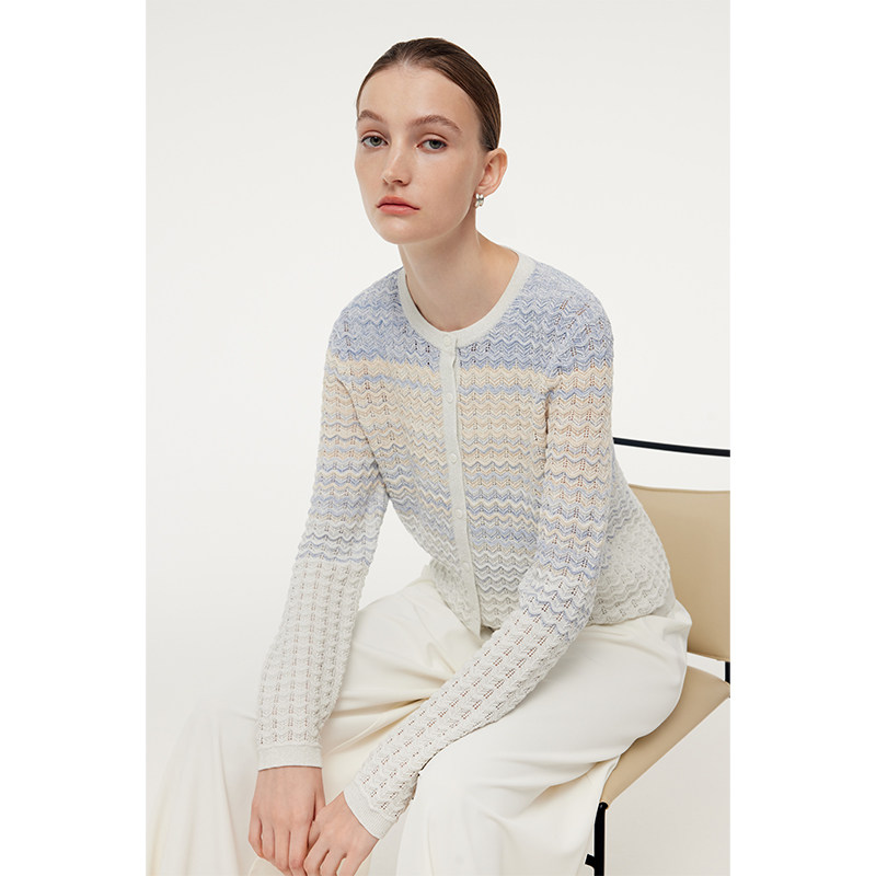 歌莉娅针织开衫女2025春季新款渐变设计航海系穿搭条纹短外套,淘宝优惠券,粉丝福利购,淘宝优惠卷