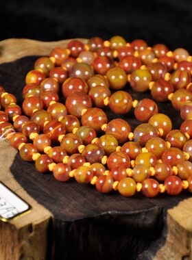 天然北票战国红缟玛瑙108佛珠