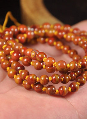 天然缟玛瑙多圈手链鸡油黄佛珠
