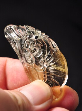 精品天然钛金发水晶石蝙蝠铜钱雕件女男款挂件吊坠毛衣链福在眼前