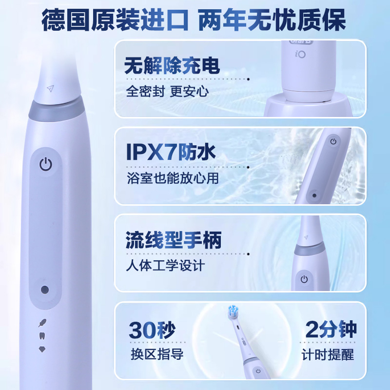 OralB/欧乐B电动牙刷 iO3智净磁波刷小圆头io4智能成人情侣云感刷 - 图0