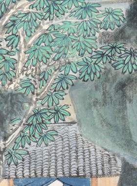 1:1张大千 仿董源华阳仙馆图轴国画水墨山水画真迹原大复制临摹