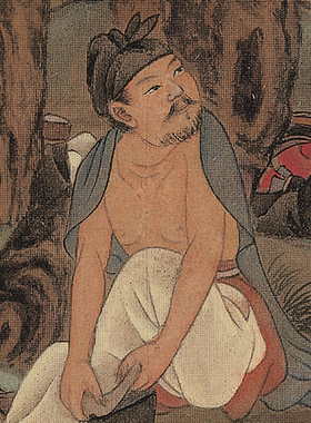 元代国宝级画作 赵孟頫 浴马图古代人物动物画马横幅高清微喷复制