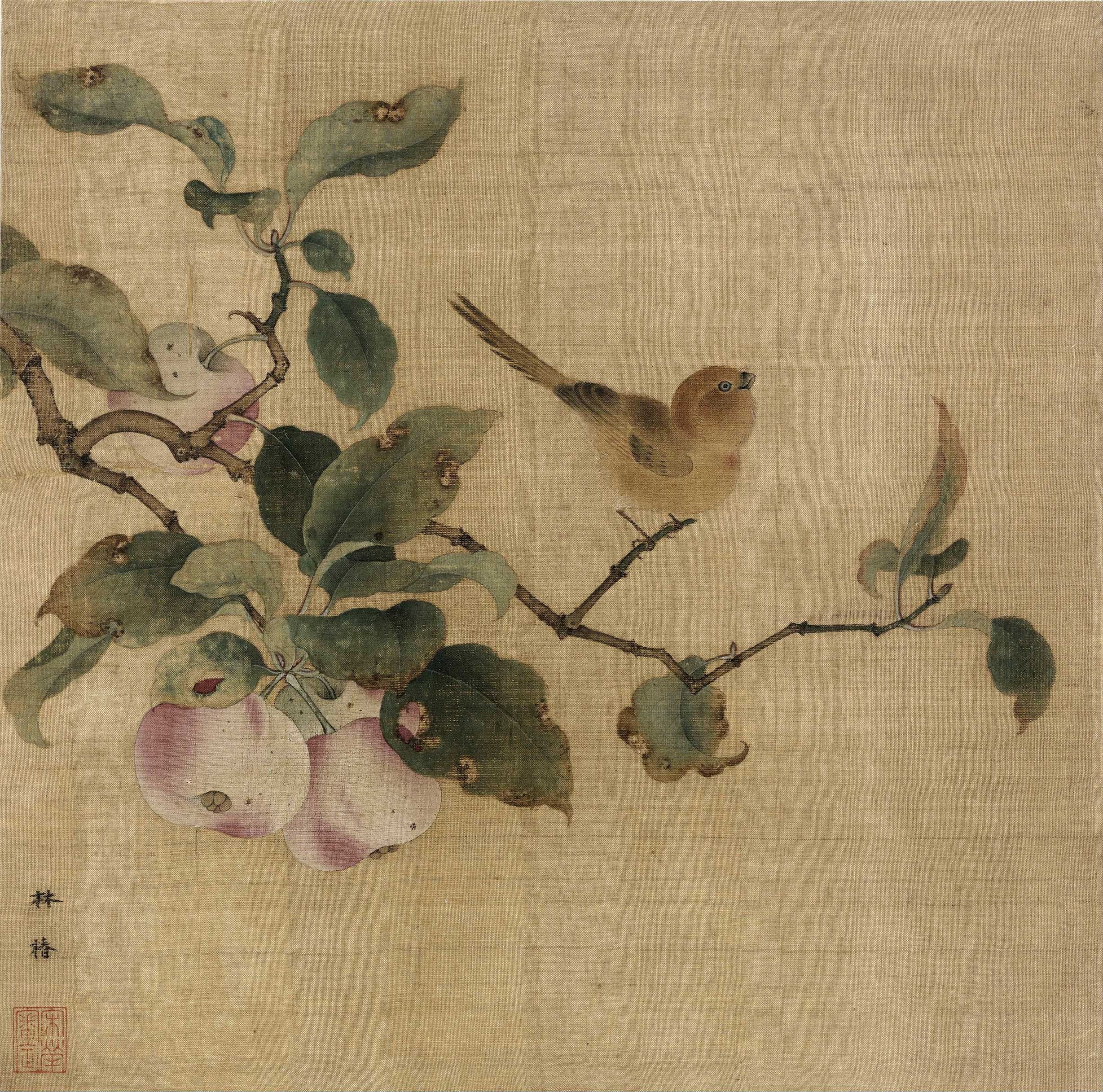 1:1宋 林椿 果熟来禽图宋画小品26.9x27.2cm高清微喷复制临摹手稿,淘宝优惠券,粉丝福利购,淘宝优惠卷