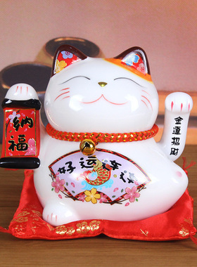 新款家居礼品开业摆件招手收银台招财猫客厅号自动摇手陶瓷小摆件