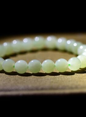 天然和田玉手串女款正品老坑料高冰浅晴水青玉手链素串