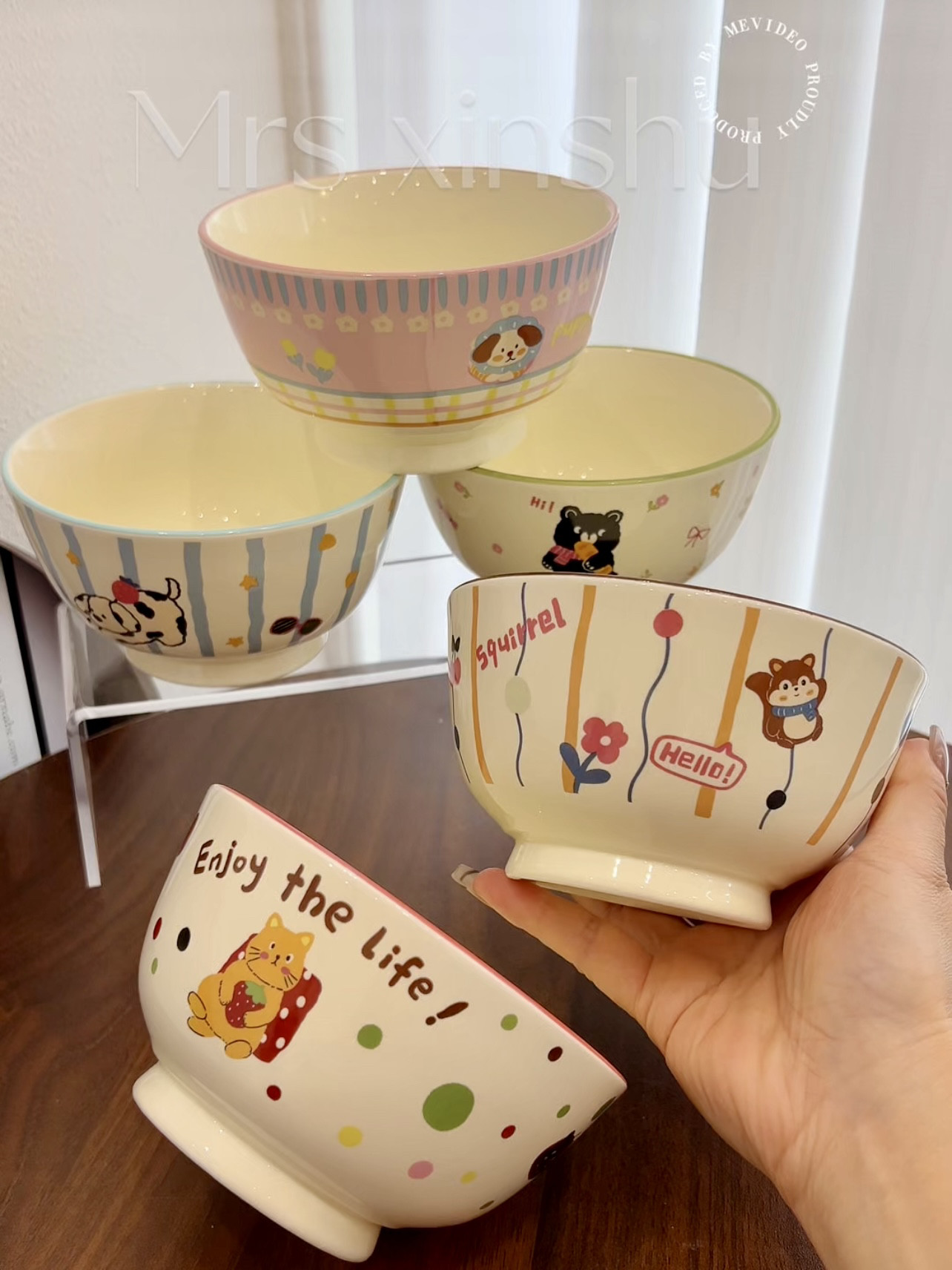 家用一家四口吃饭碗可爱动物米饭碗陶瓷酸奶碗高颜值餐具碗套装